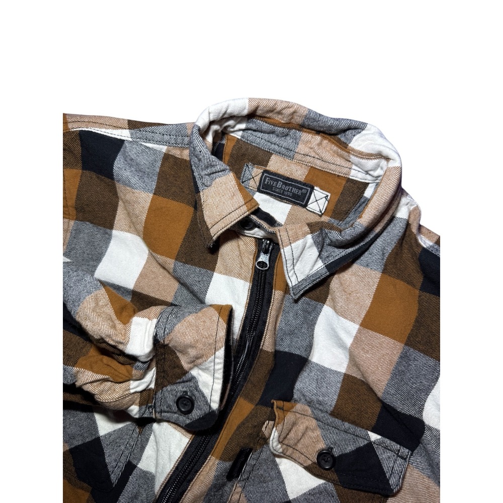 Five Brother Brown Plaid Half Zip Up Long Sleeve Flannel Shirt Womens XL